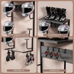 오토바이 헬멧 홀더 벽걸이 랙이 장갑 칩 4개와 후크 4개 대부분의 헬멧과 옷을 위한 소박한 랙