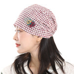 체크 코사지 모자 두건 H3372