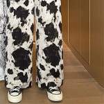 여성 패턴 와이드 냉장고바지 젖소무늬 호피무늬 패턴 루즈핏 데일리 홈웨어 트렌디