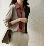 배색 블라우스 긴팔 여 가을 셔츠 루즈핏 미니 블라우스 오피스룩 상의 J0424