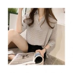 에스케이스토아 여자스트라이프셔츠 여성 브이넥 스트라이프 셔츠 1P 캐주얼 블라우스