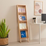 4단 원목 도서전시 매거진랙 책진열대 395 도서관용 브로셔꽂이 미술책꽂이 책장꽂이