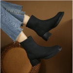 플라이슈 겨울 방한 라운드 스웨이드 여성 통굽 앵클 부츠 H0078-5 235