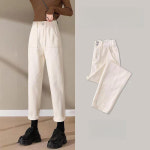 해피유통 여성 하이웨스트 일자 데님 허리 밴딩 통바지jhwj 8886-살구-기모