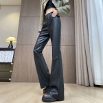 COSYEVNO 가죽 나팔 바지 슬림핏 캐주얼 여성 PU 바지