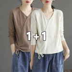 꽃소담 1 1 중년여성 루즈핏 브이넥 긴팔 티셔츠 봄 가을 데일리 엄마옷 언발 면티 긴팔티 이너티 MAL26A332 67-75KG