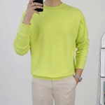 로코비전 남자 라운드 니트 오버핏 부드러운 스판 스웨터 라임