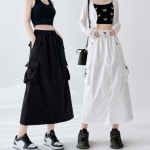 옷자락 여자 루즈핏 코튼혼방 사이드슬릿 카고 롱스커트