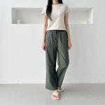 허리밴딩 여성바지 세미 면 스판 배기 루즈핏 밴딩 WFKKVXI