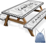 벤치 커버가 브리튼 피크닉 테이블 커버 농장 격자무늬 피팅 야외 파티오 캠핑 60 3PCS 드로스트링 백이 방수 테이블보 60in Plaid