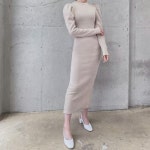 다잇템 여자 벌룬 잔골지 숄더 슬림 글램핏 롱원피스