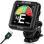 EXGEAR 프로페셔널 튜너 클립 온 대형 LCD 화면 360 회전식 충전식 어쿠