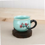 청록 둥근 매화 찻잔 손잡이잔
