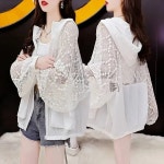 UNKNOWN 여성 자켓 여자 바람막이 크롭 코트 가죽 청 재킷 여성용 레이스 할로우 아웃 자외선 의류 캐주얼 긴 소매 후드 루즈 아우터 여름 H2786