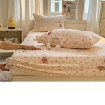 해피유통 부드럽고 두꺼운 밀크벨벳 전용 침대 커버 겨울용 360도 방지 미끄럼 방지 침대 커버 싱글 침대 시트 장미 토끼