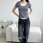 트렌디 여성 반팔 티셔츠 데일리 여자 레이어드 반팔티