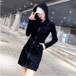 더블제이플러스 여성용 미니 원피스 후드 집업 긴팔 J0693
