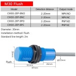 M30 용량 성 근접 스위치 금속 비 유도 액체 레벨 감지 물 센서 04 NPN NO 02 CM30-10P-B