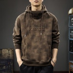 지고다그 남성용 기모 후드티 두꺼운 따뜻한 루즈핏 하이넥 스트릿 감성 캐주얼 상의 LXH042