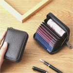 아코디언 카드 지갑 가죽 학생 미니 명함 홀더 수납 케이스 다기능 빈티지 신용 파우치 보관 포켓 H-063