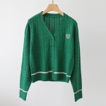 제니트 여성용 그링더블유꽈 기본핏 브이넥 클래식 무드 W리프 자수 꽈배기 케이블 배색 니트 가디건 g1427 그린