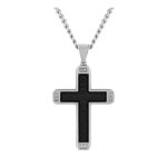 Robert Alton 다이아몬드 Accent 스테인리스 스틸 Faux 레더 크로스 펜던트 TS15967 1083348