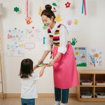 어린이집 설날 명절 색동 원피스 한복 앞치마 핑크M 1개 DAE129