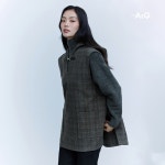 울혼방 체크버클 케이프