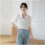 ANYOU 여성 베이직 블라우스 반팔셔츠 링클 프리 셔츠 여자면접복장 흰색 M