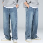 주식회사 이황에프엔씨 남성용 숏 일반 롱 기장 뒷 밴딩 세미 와이드 청바지 샌드블루 숏4XL 40 6693-1