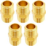 Tnuocke 5pcs 1 4 NPT 수컷 x 솔리드 황동 니플 파이프 피팅 헤비 헥스 스트레이트 커넥터 어댑터 1 4 NPT x H-041-1 4 NPT-1 4