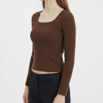 여성 여리 슬림핏 스퀘어넥 부들쫀쫀 골지 니트 티 IT-WKN-A0191