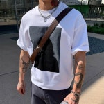 해피유통 남성 루즈핏 빈티지 순면 인영 프린트 라운드 반팔 티셔츠 gdwx 흰색