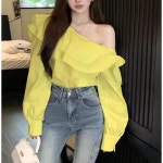 쌍천 여성 프필 오프숄더 긴팔 쇼트 셔츠 아랑 고고 장구 A26020911