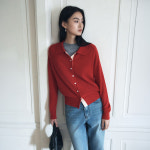 시야쥬 배색 카라 니트 가디건 sikn2183