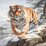 취미생활 유화 스타일 호랑이 캔버스 그림액자 달려오는 1개 ss705