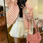 천하오 스트라이프 후드 여성 캐주얼 카디건 긴팔 M J1632