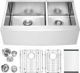 로드이어 36 더블 볼 농가 주방 싱크대 x20-3 4 x10 분지 언더마운트 60 40 에이프런 전면 16게이지 농장 Stainless 36 Inch-60 40