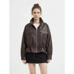 마미스헬퍼 하이넥 허리스트링 집업 가죽자켓 siuwjp21115