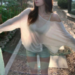 천하오 여성 여름 블라우스 박시 긴팔 티 J1687