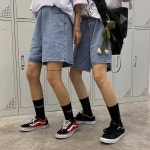트레이닝복 츄리닝 휘트니스 여성 반바지 데님 청 밴딩 베이직 통넓은