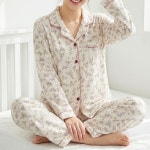 바이로이 여성 사계절 소프트 홈웨어 긴팔 잠옷 세트 러블리멍