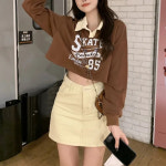 천하오 쇼트 맨투맨 여 춘추 긴팔 상의 L 다크 다크 J1664