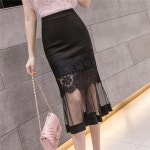 여성용 하이웨스트 망사 패치 스커트 레이스 머메이드 미디스커트 뉴타임즈 Women s Half Skirt L F8012