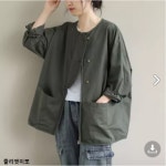 루루뷰티패션 여성의류 라운드 카라 대형 포켓 캐주얼 오버핏 긴팔 간절기 짧은 재킷 그린 KJK-3807