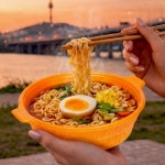 정우테크닉스 오렌지용기 전자렌지용 라면 용기