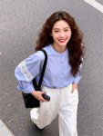 레이스 트리밍 여성 블라우스 긴팔 루즈핏 봄가을 레이어드 코튼 셔츠 스타일