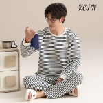 남성 잠옷 봄 긴 소매 캐주얼 세트 플러스 사이즈 홈웨어 외부 72-82kg H4004