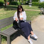 피크 바스락 나일론 카고 롱스커트 A1178