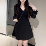 천하오 여성 긴팔 브이넥 원피스 춘추 J1830